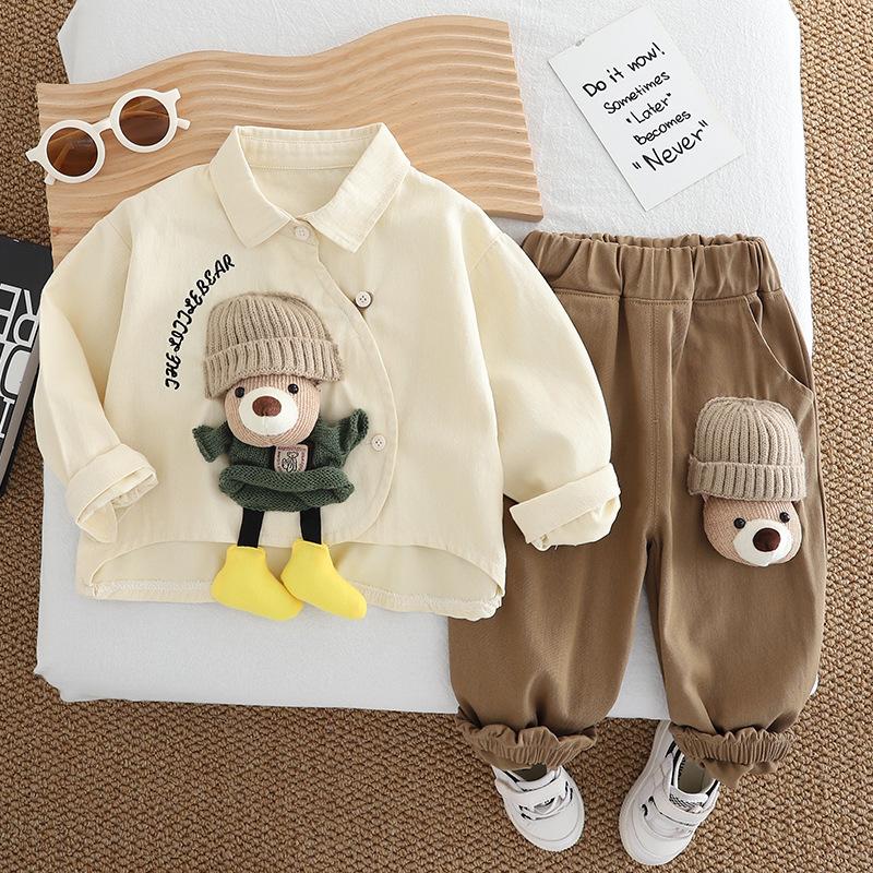 Baby Bear Shirt & Pants Set – Cute Cotton Spring Outfit for Toddler Boys, Teddy Bear Print 2-Piece Clothes