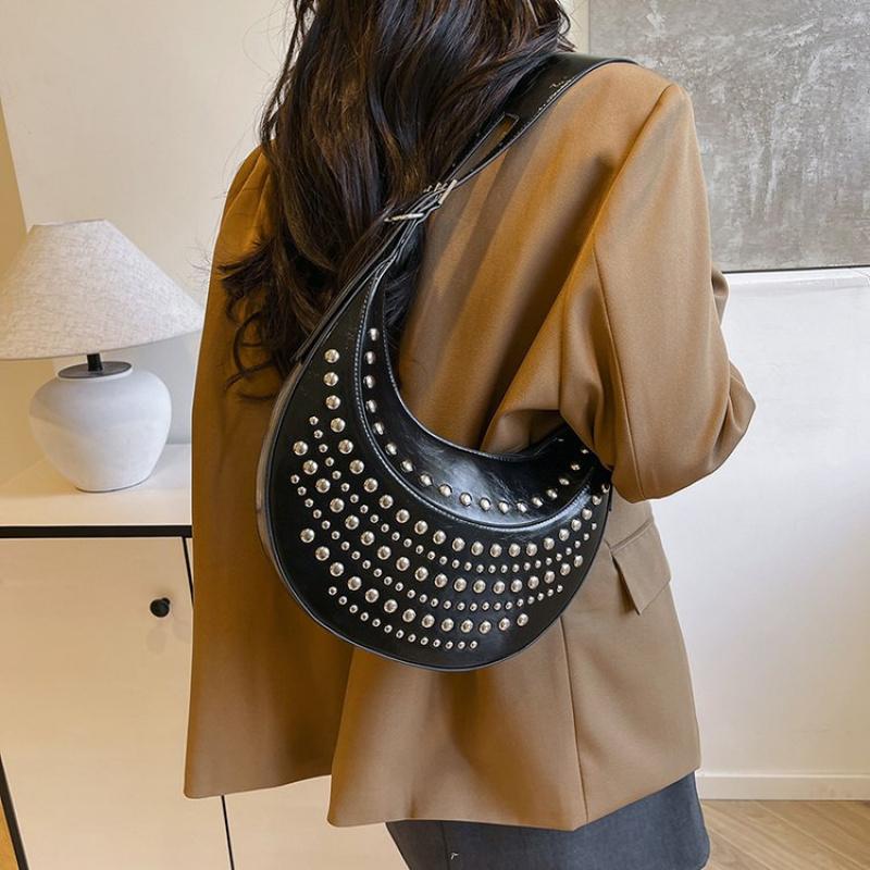 Designer Studded Shoulder Bag Rivet Crescent Bags 2025 Summer New Women Metal Underarm Bag Retro Rivet Polka Dot Shoulder Bags