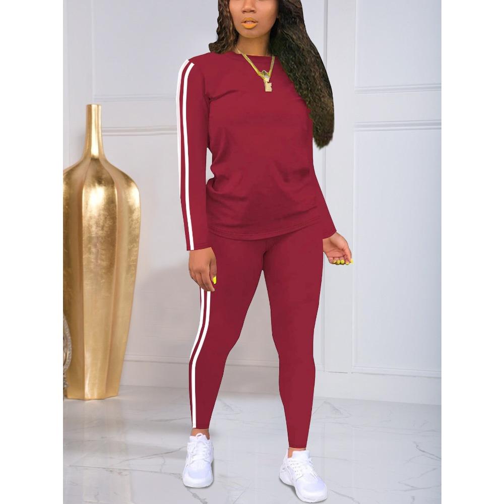 Neues Damen Freizeit-Sportbekleidungsset, einfarbiges langärmliges Oberteil und lange Hose zweiteiliges Set