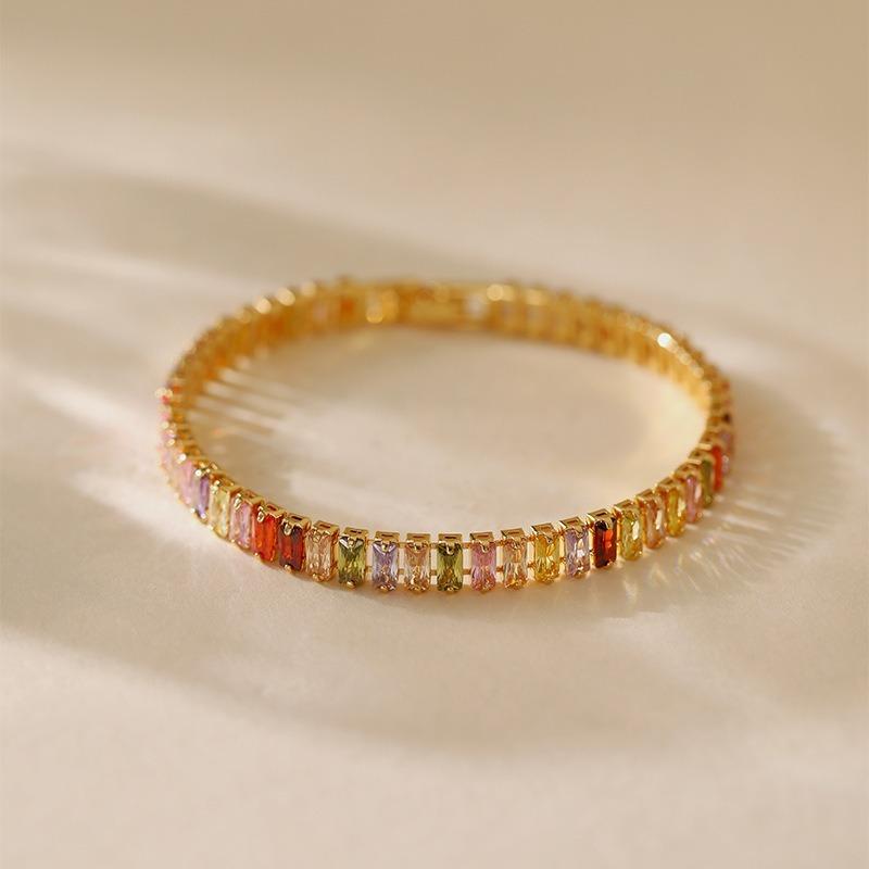 Luxury Inlaid Crystal Zircon 18k Gold Plated Copper Womens Bracelet Jewelry