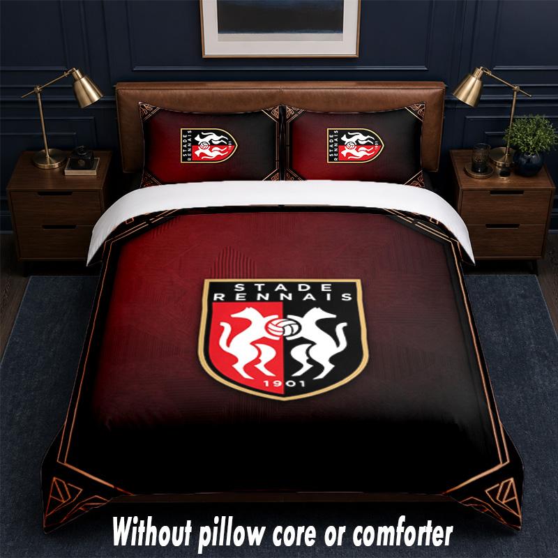 Stade Rennais FC Design Bed Bedding Set 1 Duvet Cover + 2 Pillowcases Soft Breathable Household Bed Linens