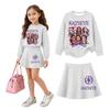 Girls' Long Sleeve Neck Top and Skirt 2 Piece Casual Outfit Set for Everyday Wear