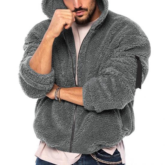Winter Man Warm Fleece Fur Fluffy Hooded Coat Jacket Zip Up Solid Color Outwear Jumper Streetwear Jackets Clothing For Men