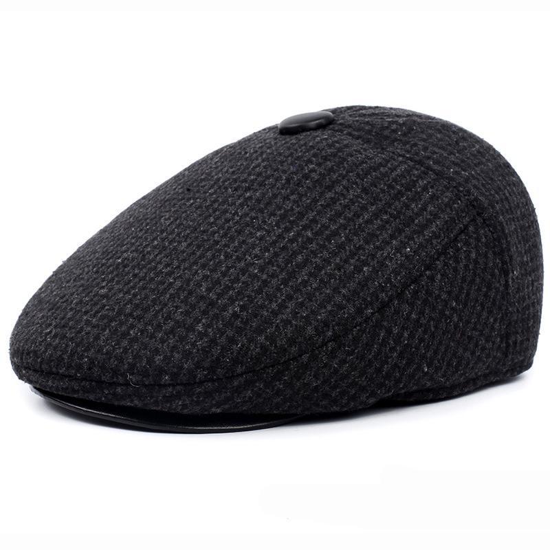HT1847 Cappello Classico da Uomo Cappello Autunno Inverno con Paraorecchie Uomo Anziano Uomo Papà Cappello Caldo Berretto Piatto Misto Lana Berretto Berretto da Uomo