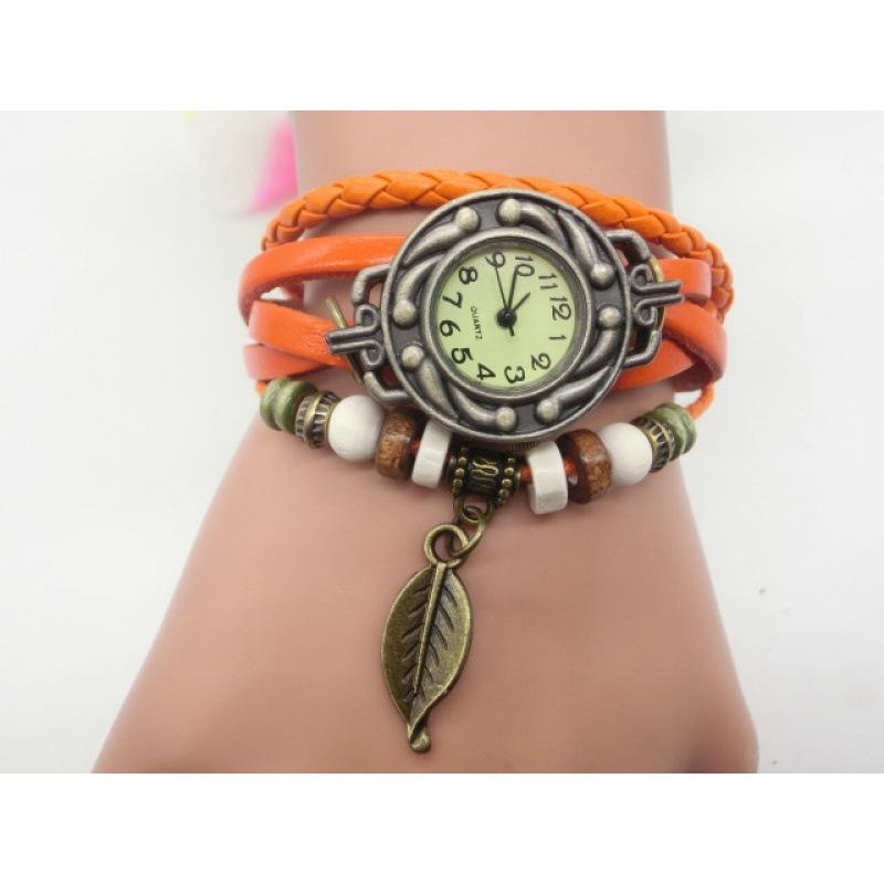 

Ретро Лист Крылья Ангела Кулон Кожаный Ремешок Часы Кварцевый Браслет Наручные Часы оранжевый