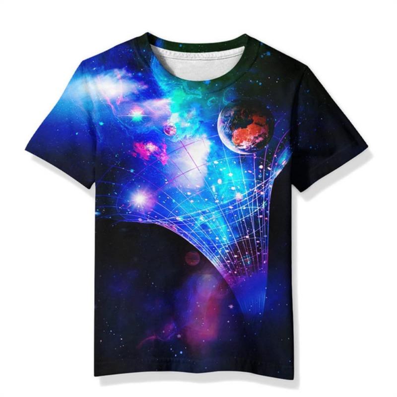 T-shirt une pièce pour enfants, motif ciel étoilé, pour garçons de 9 à 12 ans, à la mode, motif cosmique 3D, pour l'été