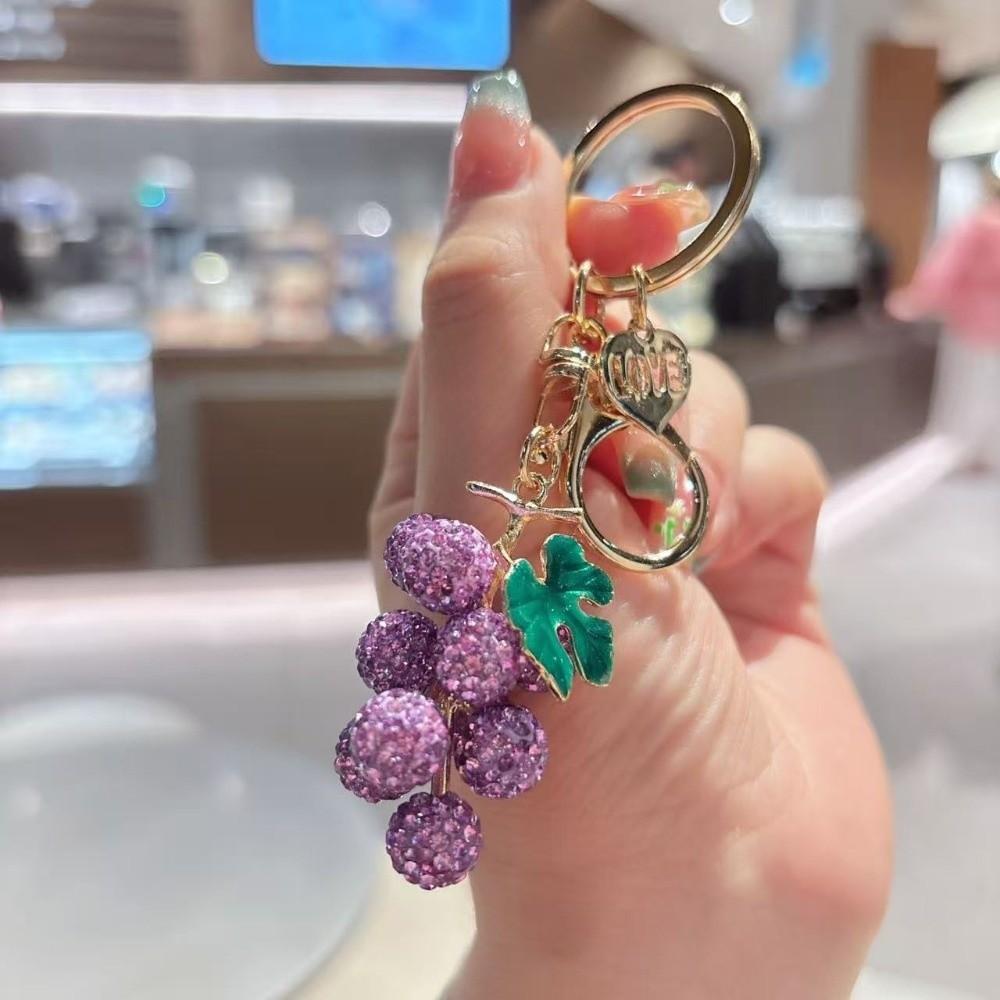 Cartoon Grapes Pendant Car Keyring Fruit Car Keyring Crystal Fruit Grapes Keychain Backpack Decor