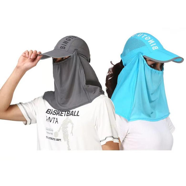 Packable Foldable Summer Sun Shield Baseball Cap with Mesh Panels Detachable Full Face Neck Protection for Travel Cycling Beach