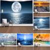 Sea Night View Tapestry  Full Moon Coconut Tree Art Polyester Fabric Background Wall Decoration