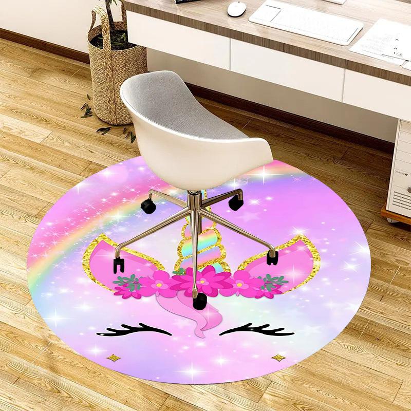 1PC Unicorn Rainbow Non-Slip Floor Round carpet, Office, family, bedroom, Large Area Rug Indoor Rugs, Vibrant Colors-Z0480