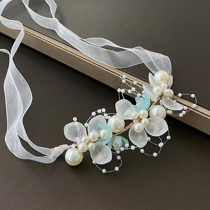 Spring Bohemian Girls Bridal Pearl Hair Headdress Flower Wreath Bride Garland Head Hoop Headbands Hair Jewelry Children Gifts