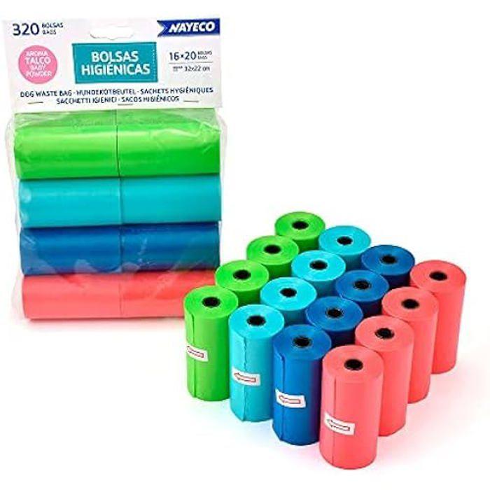 Sacs hygiéniques - NAYECO - Arôme Talco - 16 rouleaux - 20 sacs par rouleau - Pour chiens de toutes tailles