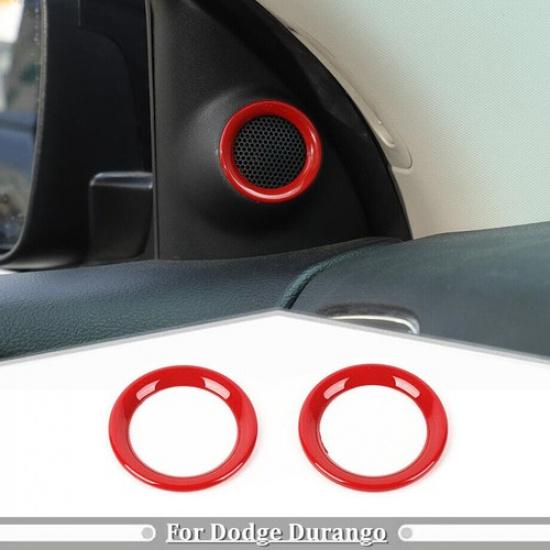 For 2011-2024 Dodge Durango ABS Red Interior Front Door Speaker Cover Ring Trim