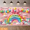 2D Colorful Rainbow & Balloon Happy Birthday Backdrop 2D Photo Background