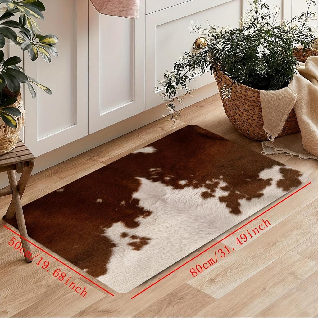 1Pcs Cowhide Print Soft Kitchen Rug Anti-Fatigue Kitchen Rug Waterproof Non-Slip Rugs Set Runner Rug Bedside Rug Absorbent Carpet For Kitchen