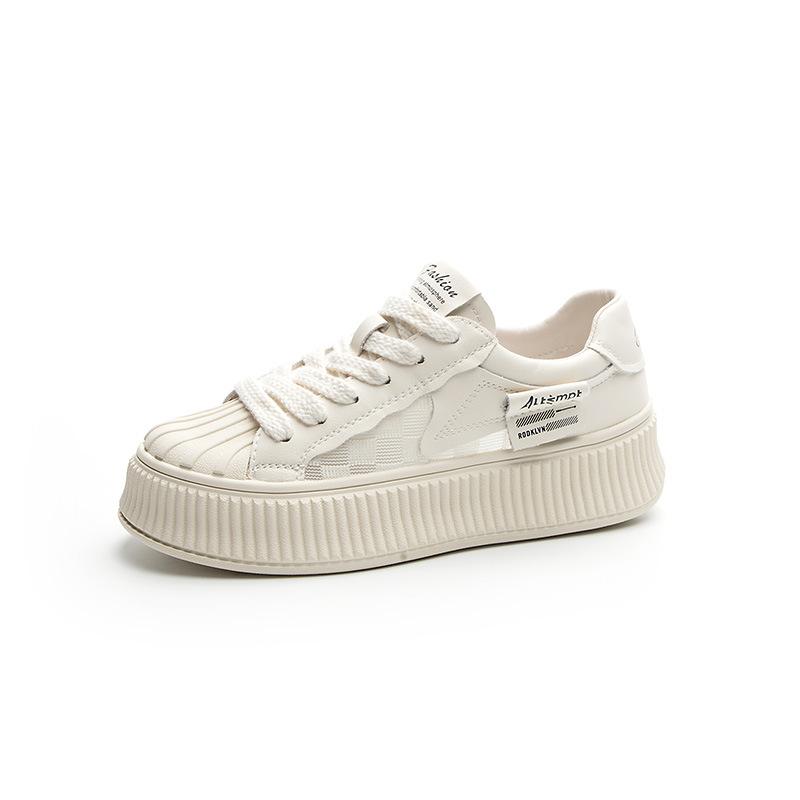 Spring new little white shoes women's leather thick-soled heightening fashion shell head board shoes lace-up casual sports shoes