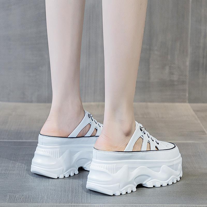 Round Toe Women Shoes Fashion Chunky Sneakers Woman Flats Loafers Slip On Super High Heels Platform Vulcanize Shoes 7.5CM