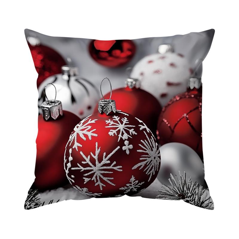 Home Decor Christmas Red & White Ornamental Pillow Covers Pattern Cushion Cover Suitable For Sofa Bedroom Car Pillow Cover