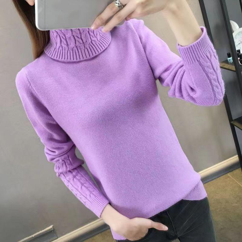 Jesień Zima Kobiety Golf Sweter Kobiety Długi Rękaw Pogrubiony Slim Dzianiny Damskie Swetry i Pulowery Kobiecy Sweter Trykot Topy