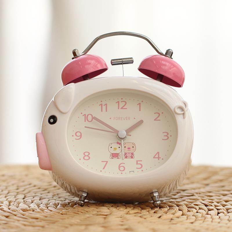 Cartoon Ringing Alarm Clock Small Alarm Clock Head Luminous Student Using Children's Silent Clock Bedroom Pig Clock Mini