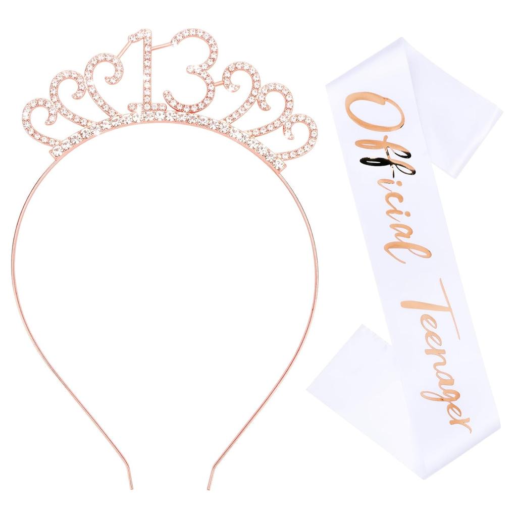 CIEHER 13th Birthday Headband, Sash Set & Tiara - Birthday Decorations & Gifts for Teen Girls