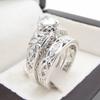 Court Style Hollow Flower Sculpture Ring, Pattern Design Couple Ring, Wedding Anniversary Gift Set Ring