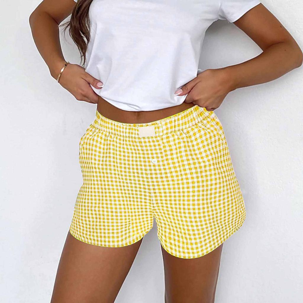 Shorts für Damen Teenager-Mädchen Elastischer Bund zum Überziehen Rot Blau Kariert Shorts Outfit Lässig Lounge Sommer-Shorts
