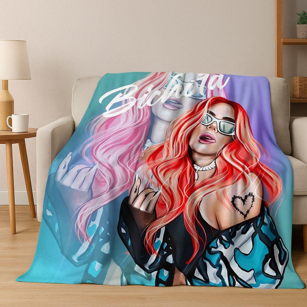 3D Karol G Singer Carolina G Art Flannel Blanket,Cozy Soft Throw Blanket for Home Bedroom Bed Sofa Picnic Office Cover Gift