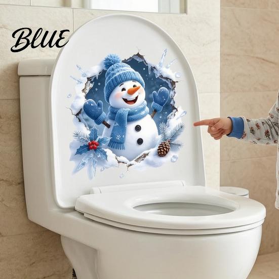 Easy Peel And Stick Decorations Christmas Snowman Toilet Stickers 3D Bathroom Wall Decals Holiday Glass Door Stickers Waterproof PVC Window