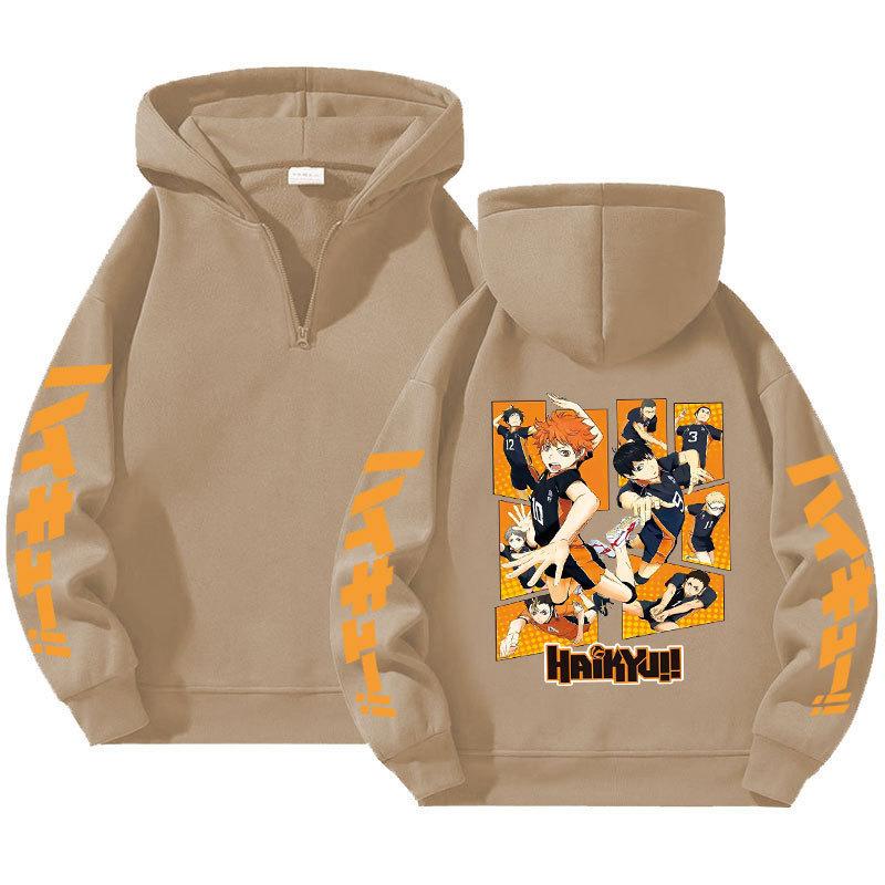 Haikyuu!! Quarter Zip Hoodie, Loose Fit Unisex Anime Sweatshirt New Quarter-zipper Pullover Sweatshirt for Men and Women