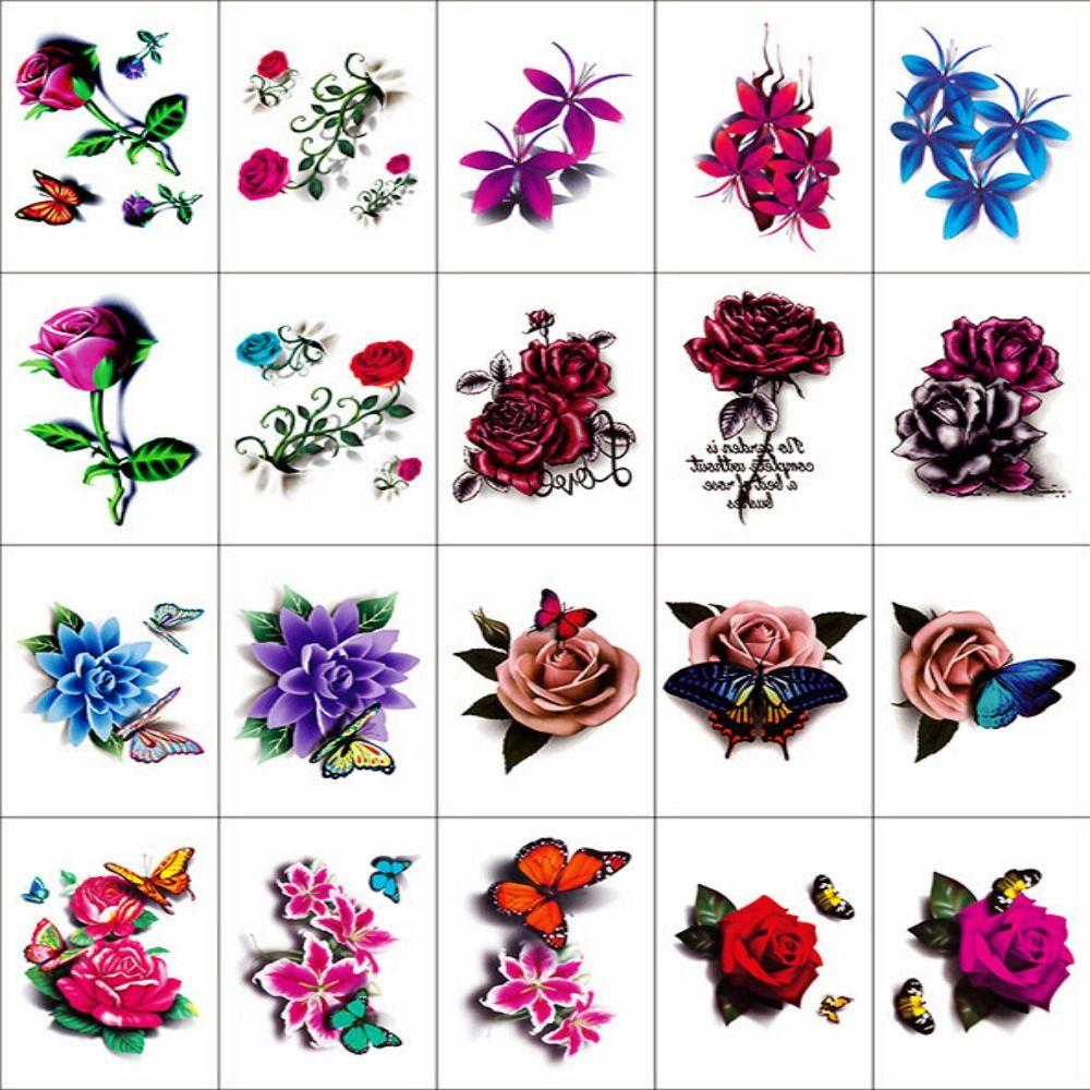 5/10/20/30/50 Pcs Rose/ Butterfly Pattern Butterfly Tattoo Stickers Flower Tattoo Stickers  Women