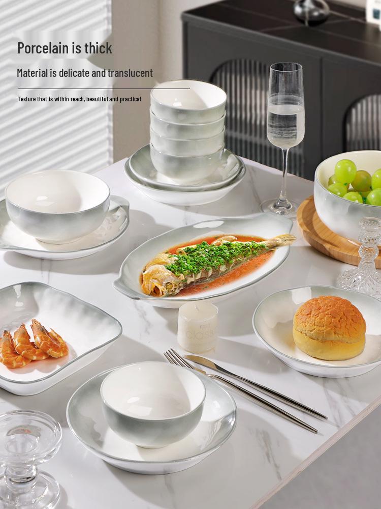 2025 Yan Yu Yao Underglaze Dinnerware Set: Elegant Rice Bowls, Plates, and Soup Bowls