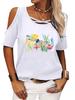 Women Fashion Off Shoulder Top Casual Round Neck Summer Tee Shirt Print Loose Short Sleeve T-shirt