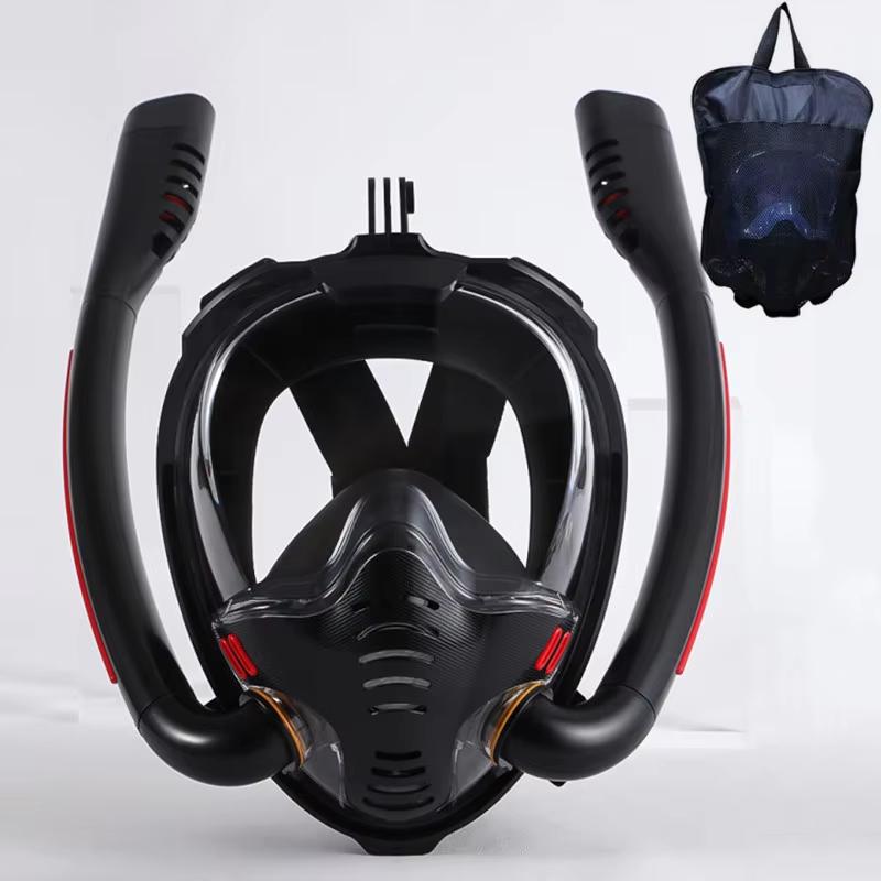 XIAOTREE Dual-Tube Silicone Full-Face Dry Snorkel Mask Adult Swimming Diving Mask Underwater Breathing Mask S/M