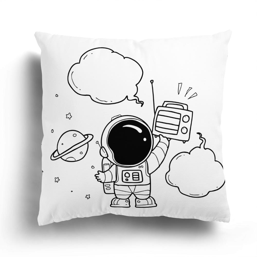 Home Sofa Cushion Cover Cartoon Pattern Pillowcase Fashion Black And White Star Astronaut Plush