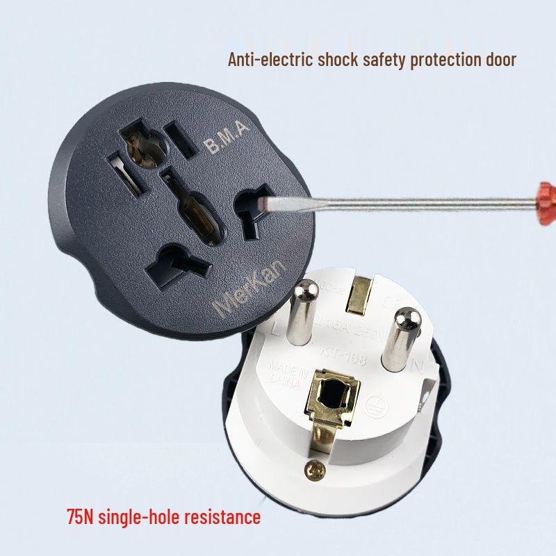 Chunky Pin Multi-Standard Converter Plug: German, European, Thai, Korean, Vietnamese, French, and Bali Standards Compatible.