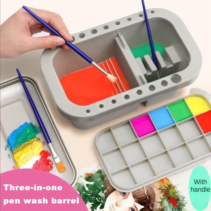 

1 шт Многофункциональная ручка стиральный контейнер Ручка Стиральная машина Ведро Ручка Гуашь Акварель Акрил масло Живопись Палитра Инструмент для рисования