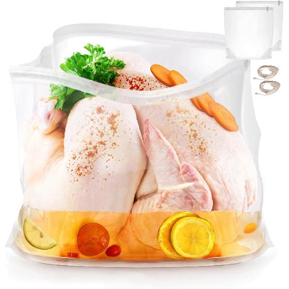 2 упаковки 22 ×26 Мешки для маринования индейки Extra Large, вмещают до 40 фунтов, Утолщенные мешки для маринования индейки с 2 съемными клипсами-помощниками на молнии