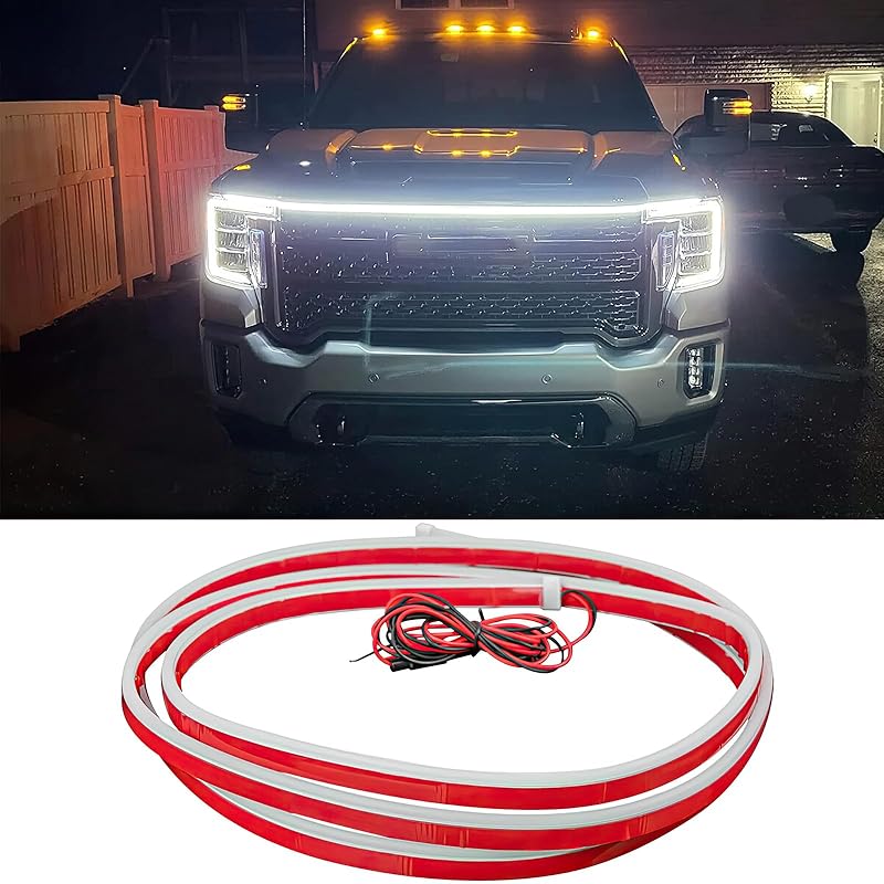 94.5 Inch Car Hood Light Strip, White Exterior Dynamic Car LED Hood Light, Flexible & Waterproof, Universal Exterior Daytime Running Light Strip With