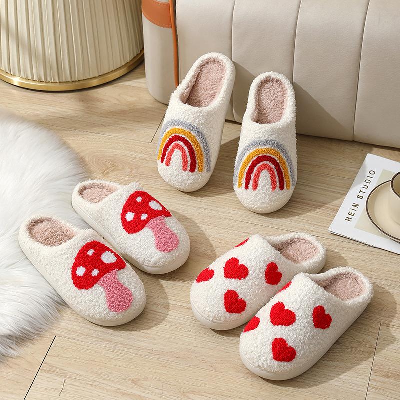 2025 Winter Love Rainbow Cotton Slippers Home Indoor Non-slip Warm Slippers Home Winter