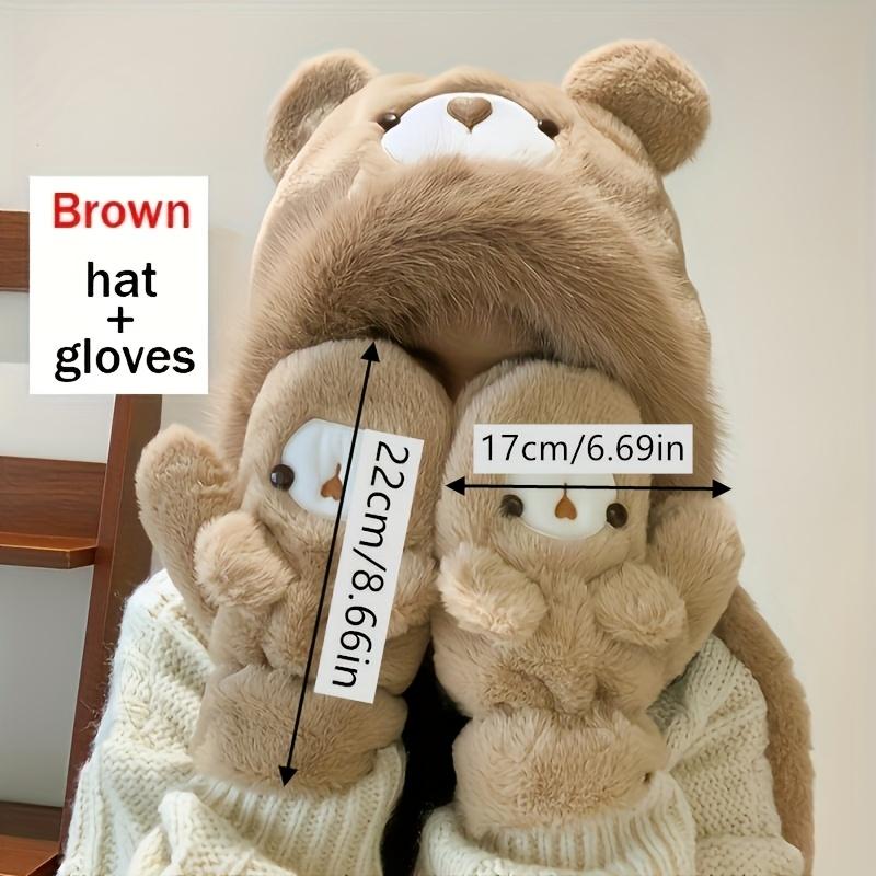 Winter Warm Windproof Balaclava Set with Attached Hand Covers - Polyester Furry Hat with Breathable Features, Hand Wash Only