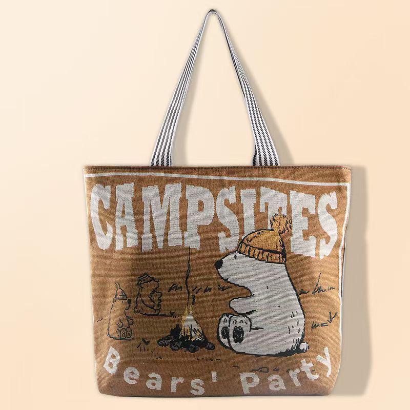 

Женская холщовая сумка-тоут большой вместимости - ручная и на плечо, модная мультяшная вышивка, идеально подходит для покупок или для студентов. 39x45x10 cm