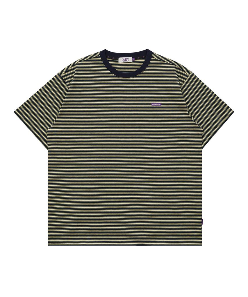 HOODHOOD Logo Stripe Short Sleeve T-Shirt Navy