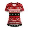 Women's Short Sleeved Christmas Printed V-neck Buttonable Side Slit Top T-shirt