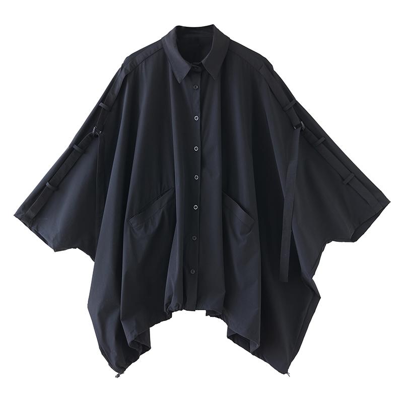 Dlouhý rukáv Oversized Černé Vintage košile & halenky pro halenku Ležérní volné jarní letní podzimní topy dámské košile na knoflíky