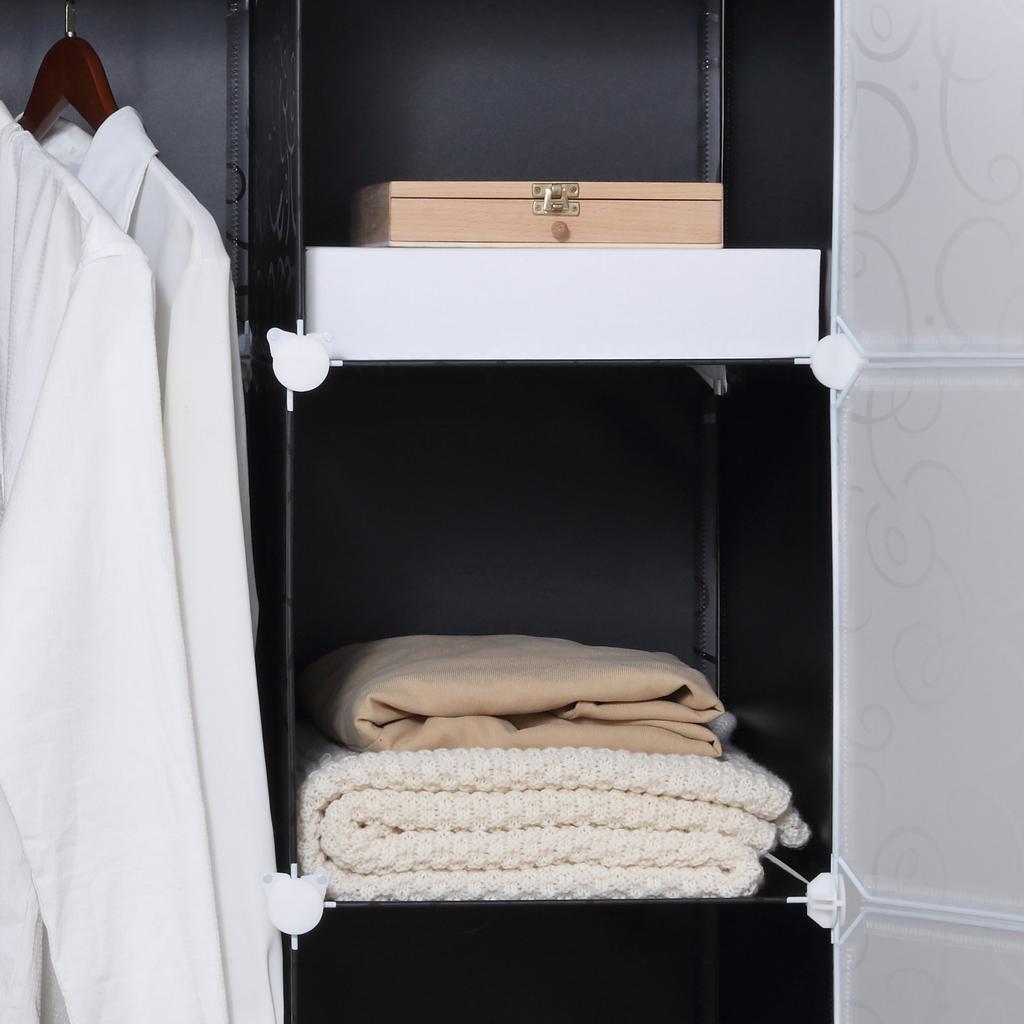 Portable Wardrobe for Bedroom, 15 Cube Closet with Hanging Rail, Modular Storage Cabinet, Plastic Armoire for Space Saving, White and Black