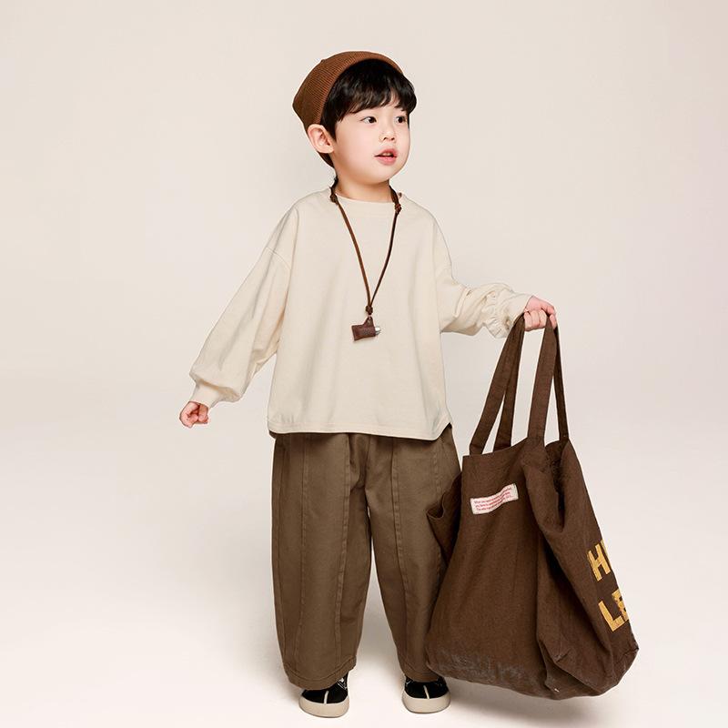 Kids Boys Solid Color Long Sleeve Casual Korean Style Bottoming T Shirt 90cm абрикосовый