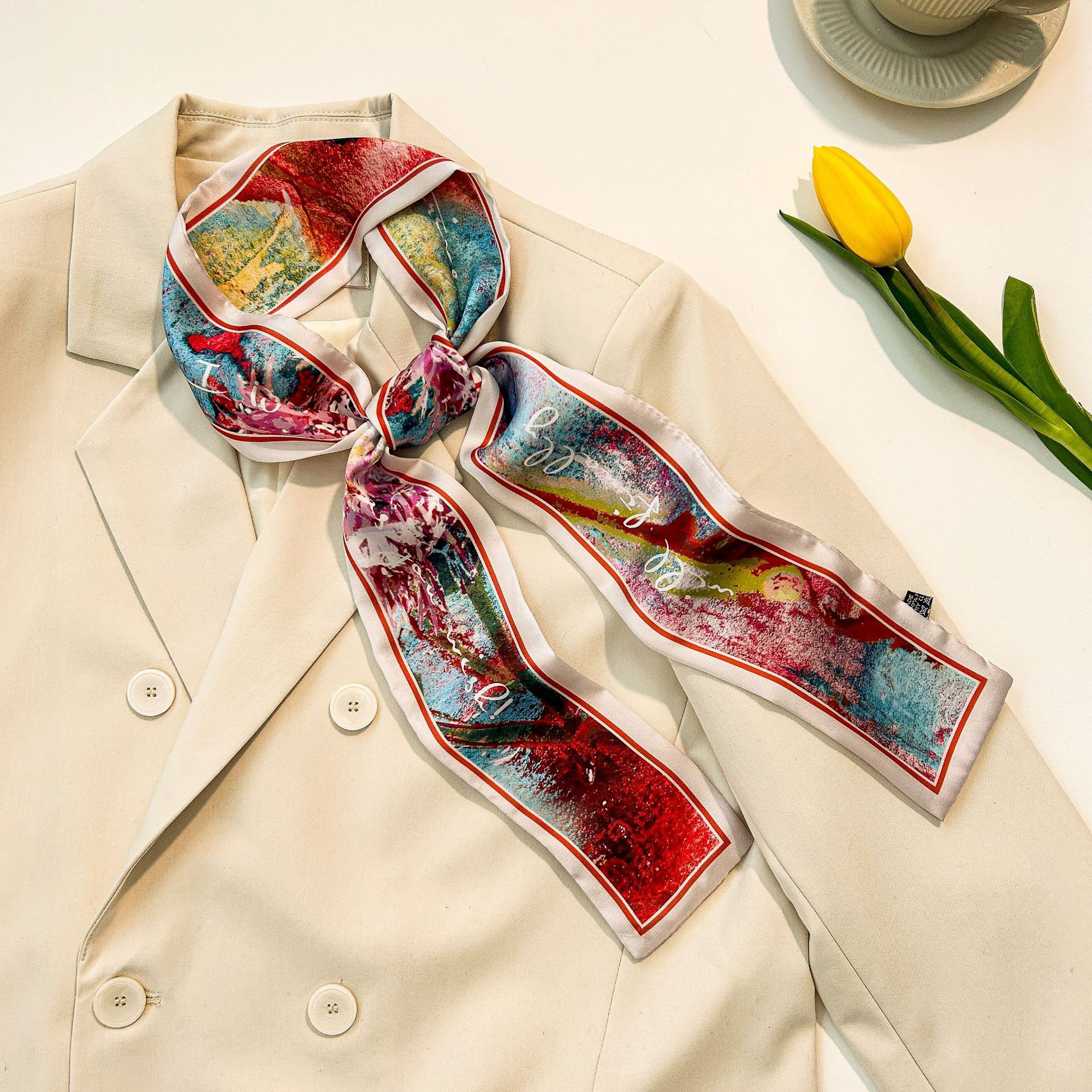[Red] French silk scarf, headband, women s tied hair, ponytail Mori, going out, ribbon, hair accessories, streamer headband 6*110