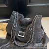 Korean Version of Simple Large-capacity Tote Bag Casual Denim Cloth Bag Women's Spring 2025 New Commuter Oblique Span Bag