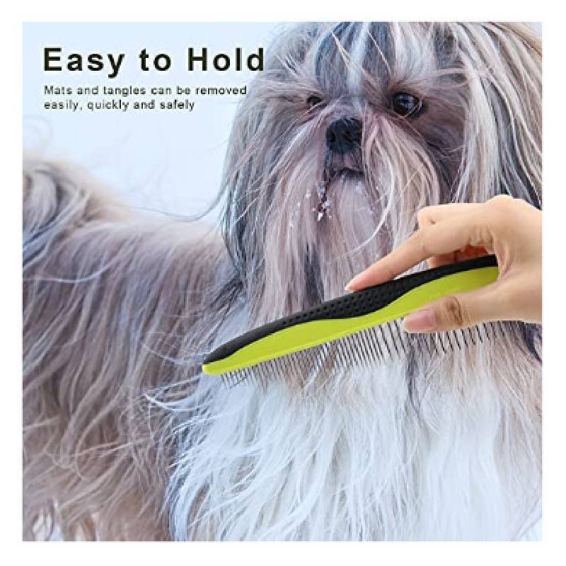 Stainless Steel Dog Grooming Comb With Wide And Fine Tooth For Pet Hair Detangling And Grooming